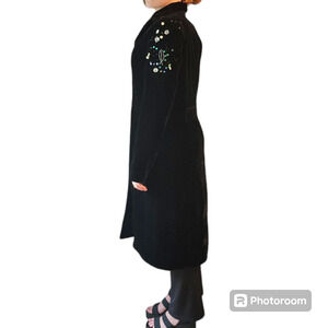 Vintage Newport News Black Embellished Shoulders Velvet Button Duster Jacket 10